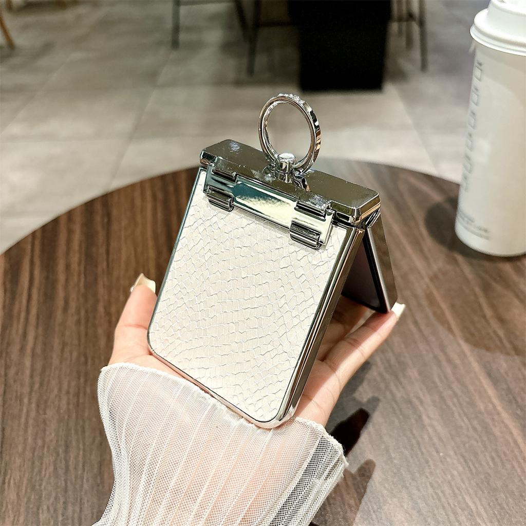 For Samsung Galaxy Z Flip7 FE 5G/Z Flip6 5G Case Fish Scale Texture Ring Holder PC Rhinestone Phone Cover