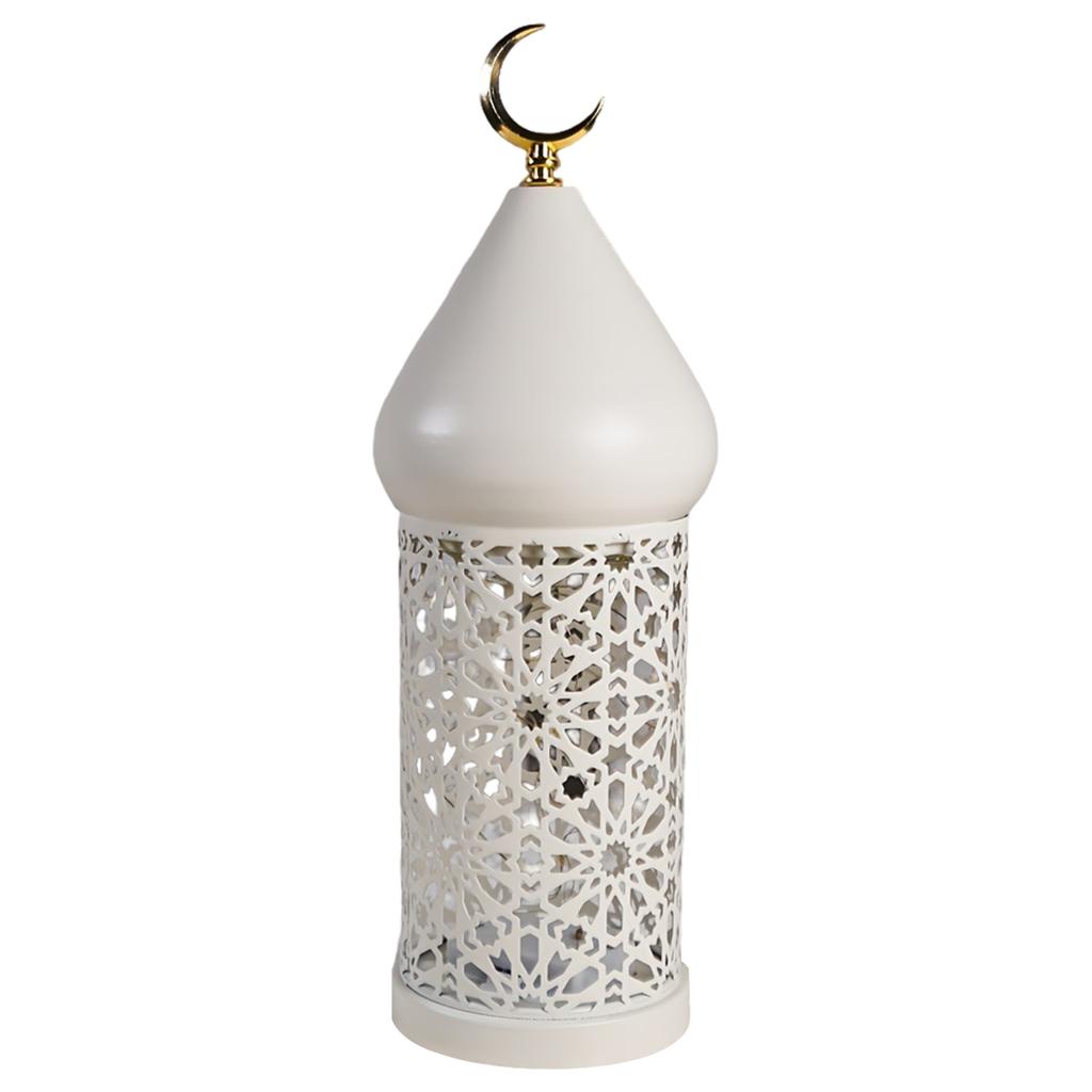 LED Hollow Iron Lantern Anti-Scratch Ramadan Metal Ornaments Lamp Warm Light Candle Holder Tea Light for Living Room Shelf Desk