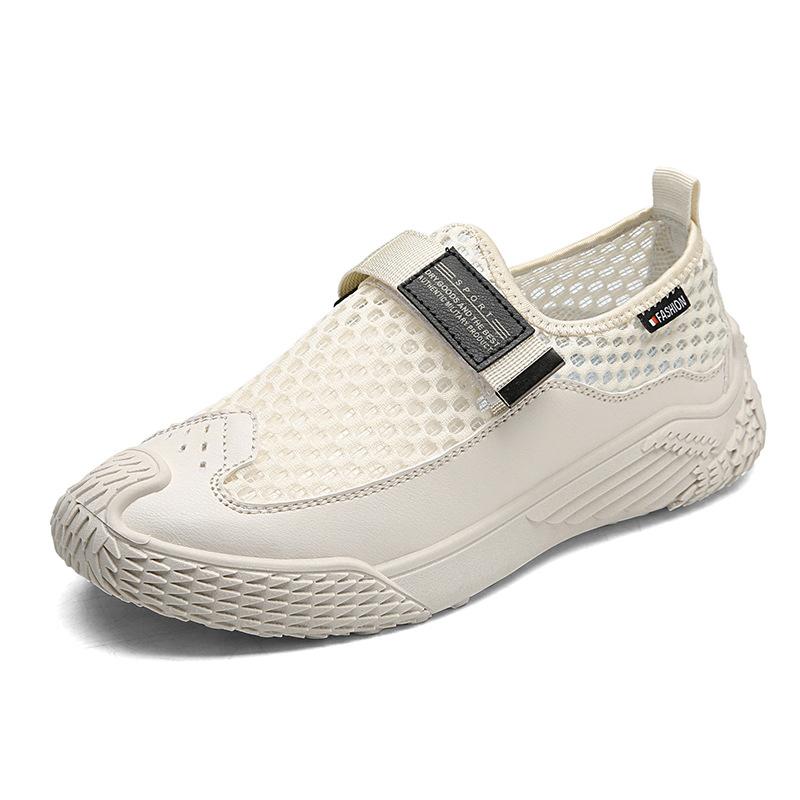 

2024 Autumn New Mens Baotou Beach Shoes Korean Fashion Shoes for Men Flat Casual Tenis Mesh Shoes Breathable Comfort Sneakers 39 бежевий