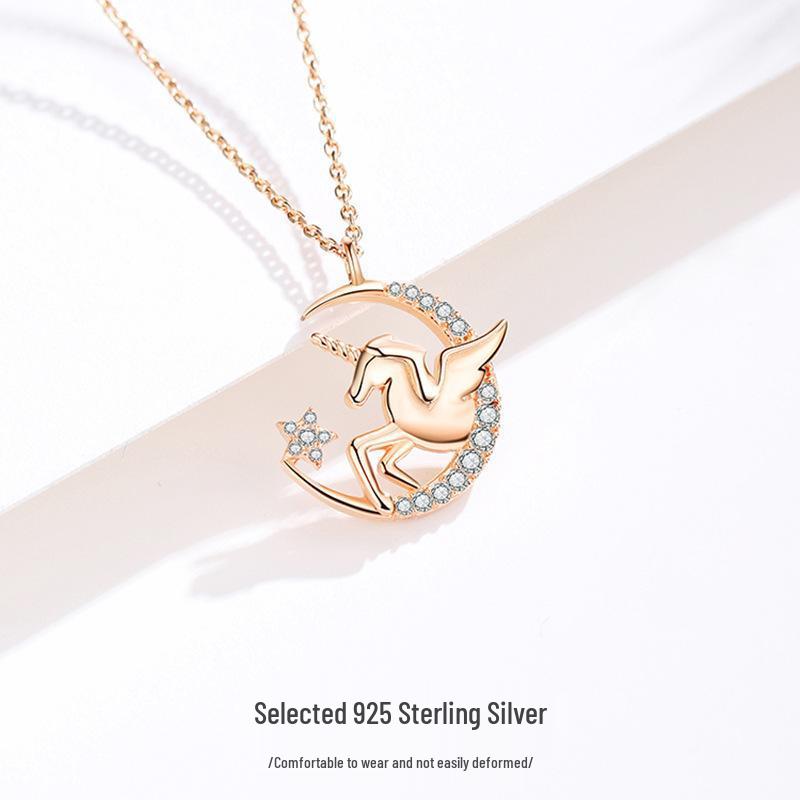 Unicorn Tears Star and Moon Sterling Silver Necklace - Perfect Christmas Gift for Her