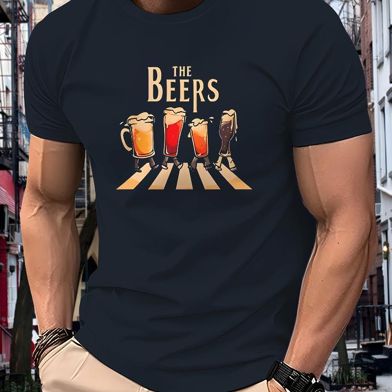 

Мужская летняя модная повседневная спортивная футболка с круглым вырезом и короткими рукавами свободного кроя большого размера с принтом пивного узора, 100% хлопок S