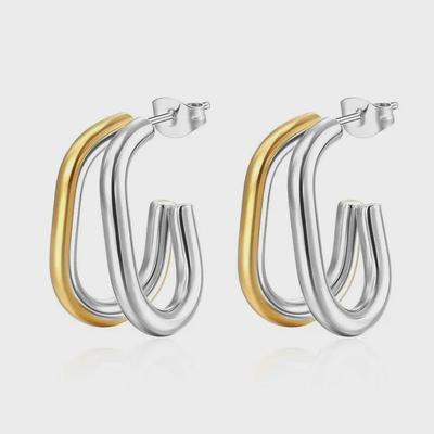 Eleganti orecchini ovali bicolore - Eleganti, in acciaio inossidabile dorato, design versatile