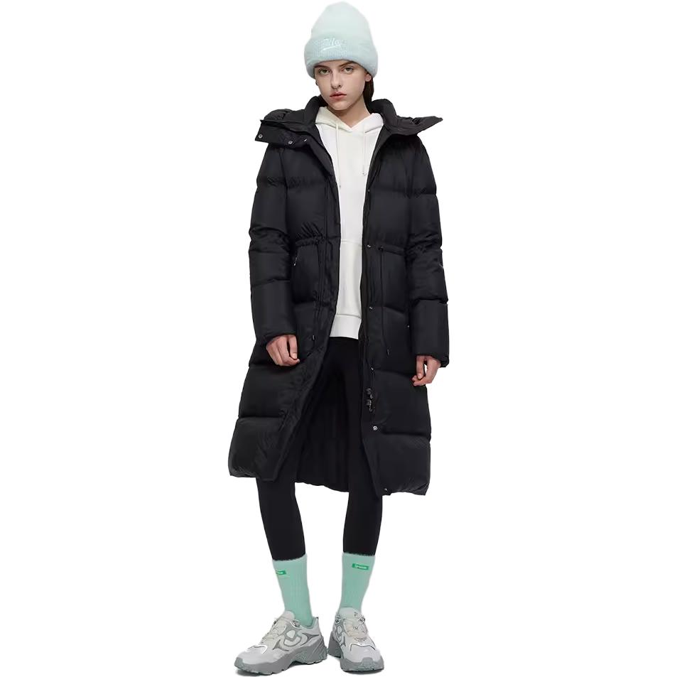 Fila Fusion Uniform Sports Lifestyle Collection 2023 Winter Fashion Warm Windproof Long Hooded Down Jacket Women outerwear Black T11W345904FBK