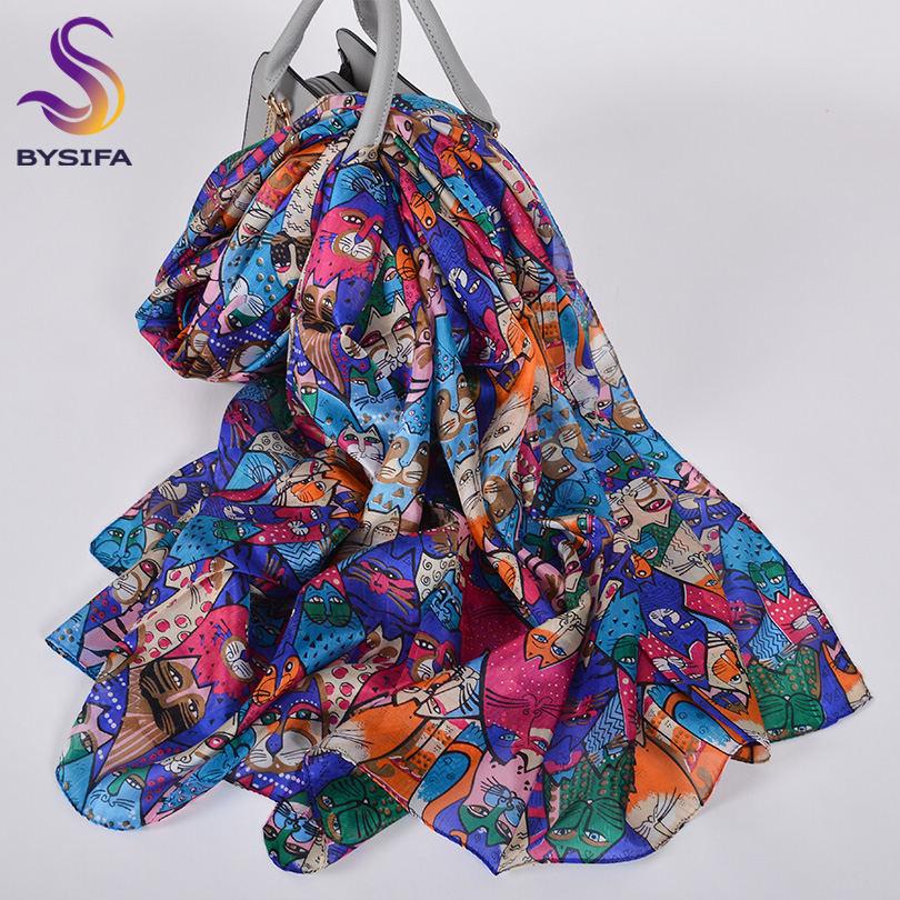 Orange Blue Winter Women Pure Silk Scarf Shawl Spring Fall Fashion Large Elegant Classical Long Scarves Wraps Printed 180*110Cm