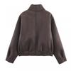Womens Trendy Patchwork Stand Collar Reversible Loose Jacket Coat