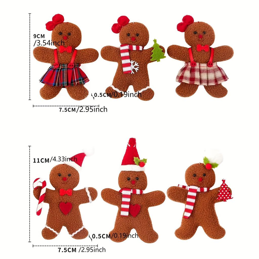 6pcs Gingerbread for Man Gnome Christmas Ornaments Traditional Polyester Hanging, Festive Holiday Decorations for Christmas,Christmas Tree Ornaments