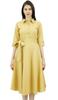 Bimba Women's 3 4 Sleeve Linen Collar Neck Solid Flared Shirt Dress with Side