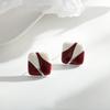 Ankara Red Color Blocked Square Elegance Stud Earring for Women Korean Sweet Ear Wedding Party Jewelry