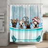 Funny Shower Curtain Brave Cat Cartoon Shower Curtain Waves Ocean Decor Fabric Shower Curtain Set with Hooks Bathroom Decoration