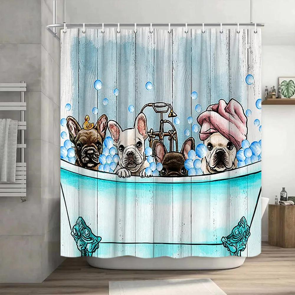 Funny Shower Curtain Brave Cat Cartoon Shower Curtain Waves Ocean Decor Fabric Shower Curtain Set with Hooks Bathroom Decoration