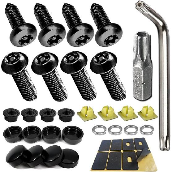 BGGTMO Black License Plate Screws- Stainless Steel Plate Mounting Hardware For Car Tag Frame, Anti-Theft Security Self-Tapping Screws Fit Front