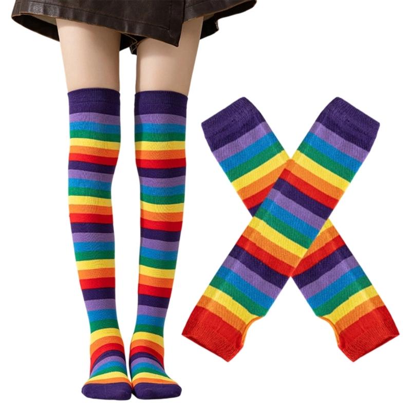 Fingerless Gloves Arm Warmers Over-the-Knee Socks Halloween Costume Matching Thigh High Socks and Arm Sleeves, One Coordinated Set for Themed Setting,
