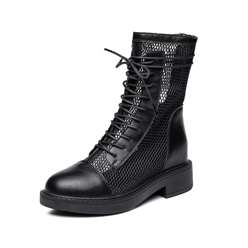 Inner heightening thin Martin boots women's small summer single boots British style hollow cool boots mesh short boots