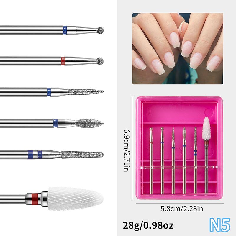 6pcs/box Quartz Diamond Sand Nail Files Drill Cuticle Polishing Bit Nail Grinding Head Electric Manicure Set Nail Art Tools