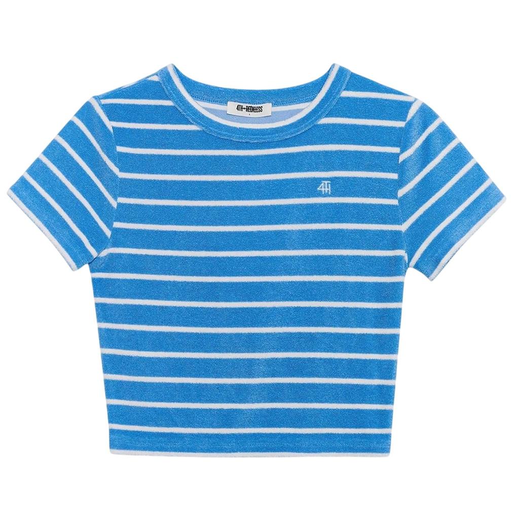4th & Reckless Womens/Ladies Livia Striped Terrycloth Crew Neck Crop T-Shirt