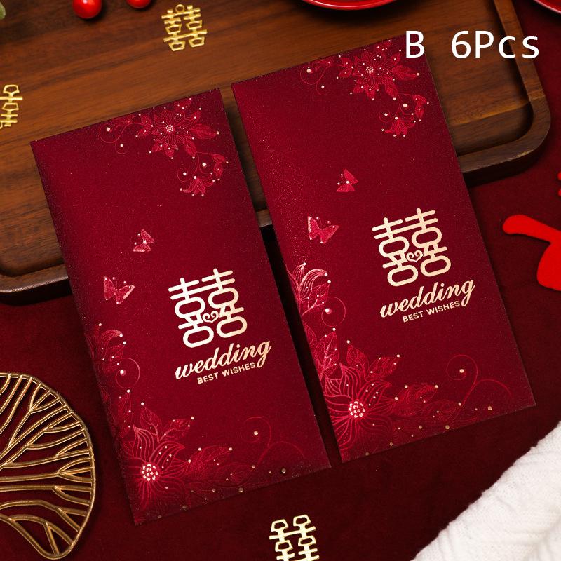 6Pcs Wedding Red Envelopes Chinese Year Decoration Wedding Guests Gift Bags Spring Festival Lucky Money Pockets Hong Bao