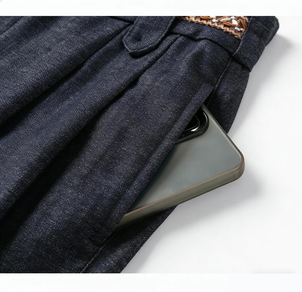 Spring New Silk Lyocell Denim Blue High-Waisted Casual Straight-Leg Pants