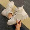 New Women Boots High Top Sneakers Leather Canvas Riding Boots Motorcycle Ankle Boots Platform Workwear Style Shoes Plus Size 44