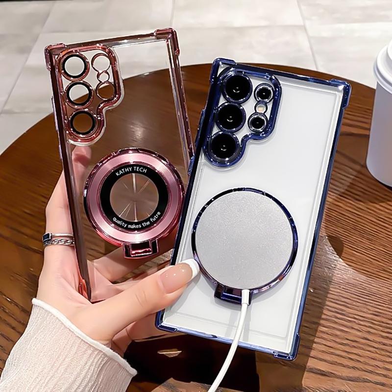 Luxuriöse Beschichtung Stoßfeste Hülle für Smasung S25 Ultra S24 Plus S23 S22 S21 S20 FE Note 20 Für Magsafe Magnetische Halterung Handyhülle