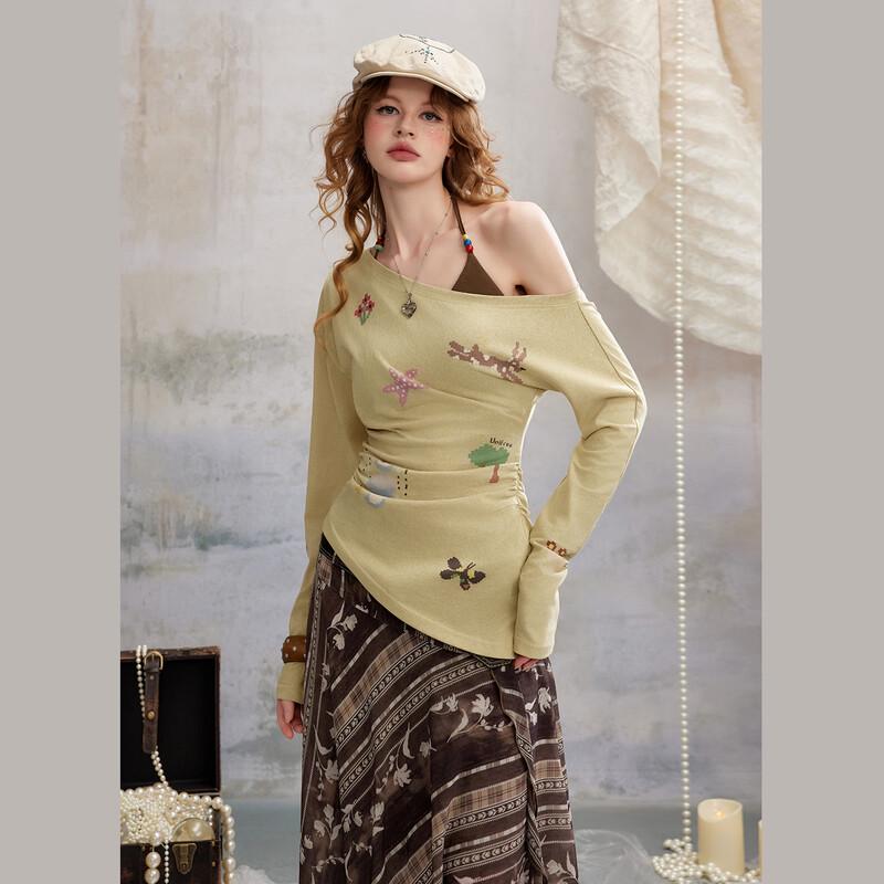 unifree Retro Mosaic Print Beaded T-Shirt Set