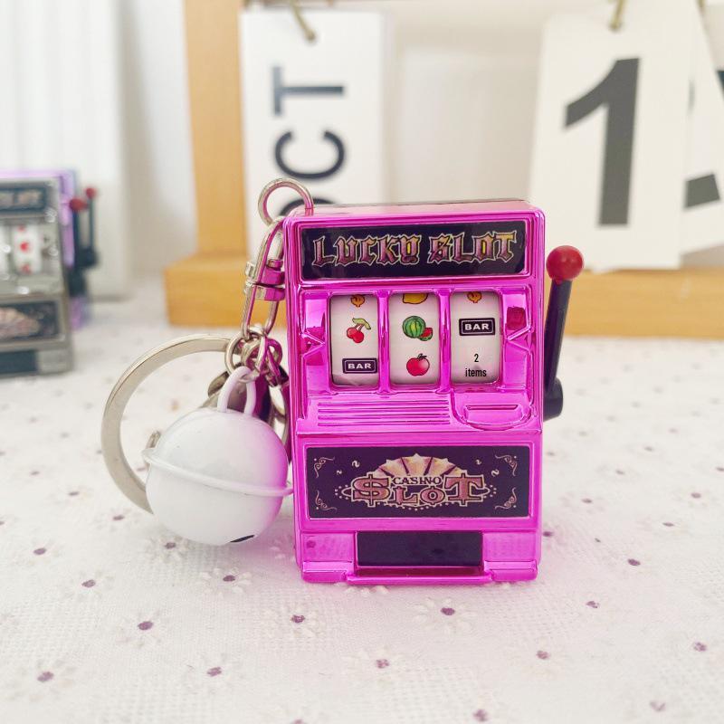 Mini Cartoon Fruit Slot Machine Keychain: Playable, Spinning, Rocking Toy Game