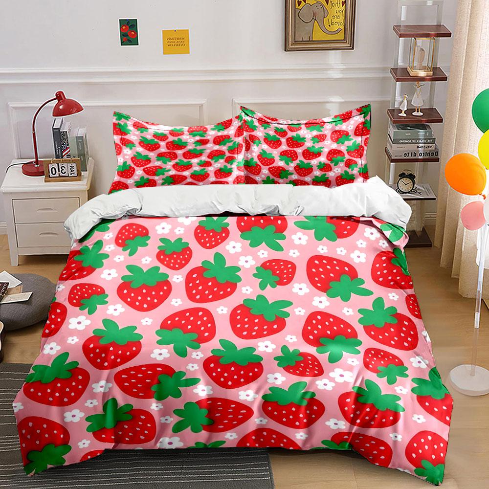 Strawberry Print Bedding Set Bedding Duvet Cover Set Duvet Cover Pillowcases (1 * Duvet Cover 2 * Pillowcases, without duvet insert) 135x200cm