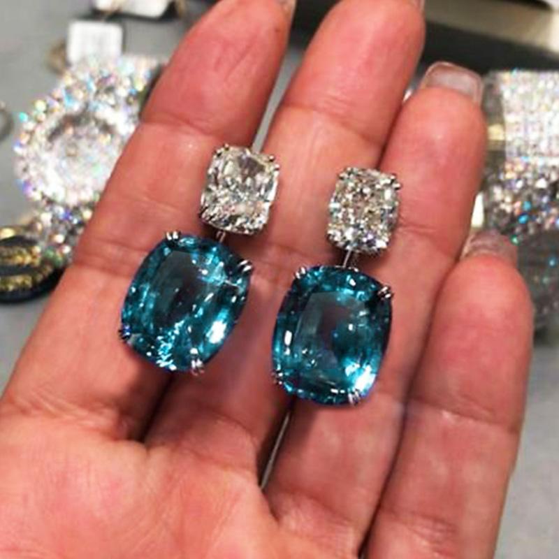 

Huitan Blue/White Cubic Zirconia Dangle Earrings Brilliant Women s Accessories Copper Color Luxury Fashion Wedding Party Zircon
