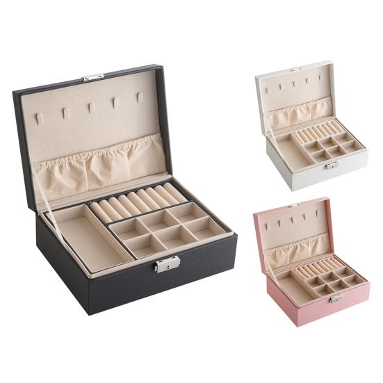 Jewelry Storage Box with Lid Safety Lock 3 Colors Convenient Micro Fiber Leather Double-layer Jewelry Storage Box for Gifts