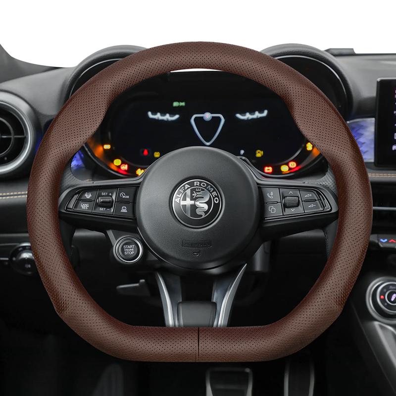 Suitable for Alfa Romeo Ultra-Thin Breathable Leather Steering Wheel Cover Suitable for 159 147 Gt Giulietta Mito Giulia Stelvio