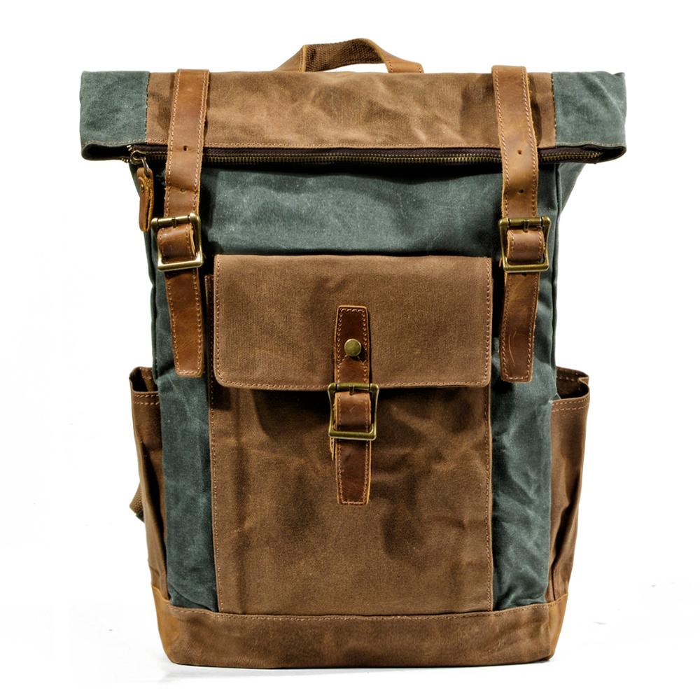 Luksusowe płócienne plecaki w stylu vintage dla mężczyzn płócienny skórzany plecak podróżny duże wodoodporne plecaki Retro Bagpack