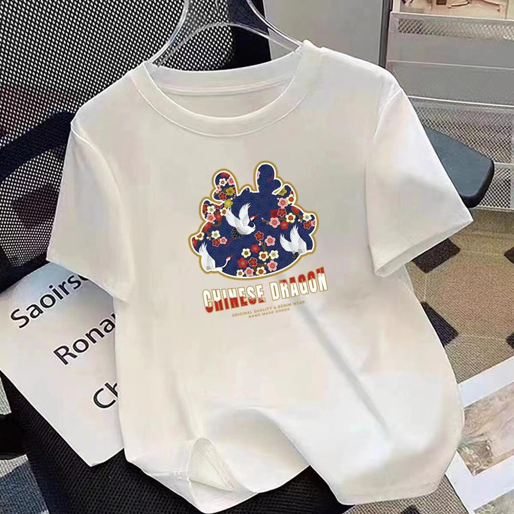 VEZFAA Women's Fashion Casual Summer Spring Flower Pattern Print Short Sleeve O-Neck Blouses & Shirts