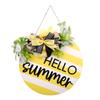 Hello Wreath Door Hanger Wooden Welcome Door Sign with 3D Lettering Bright Bow Farmhouse Decor for Home Office