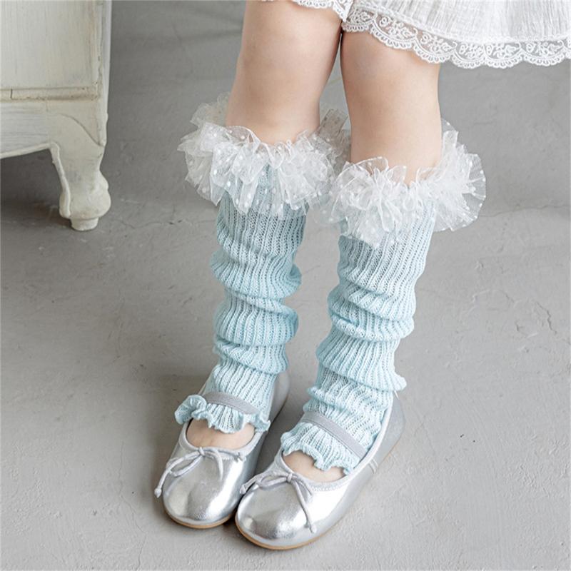 Breathable Cotton Lace Socks for Kids Age 3-13 Years Soft & Comfortable Elastic Leg Warmer with Dot Tulle