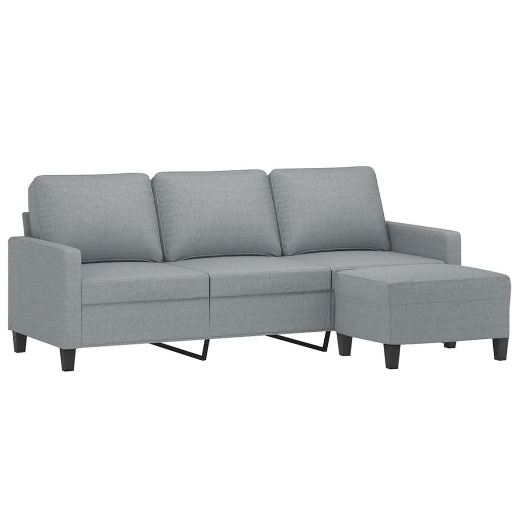 Vidaxl 3-Seater Sofa with Footstool, Light Gray, 180 Cm, Fabric