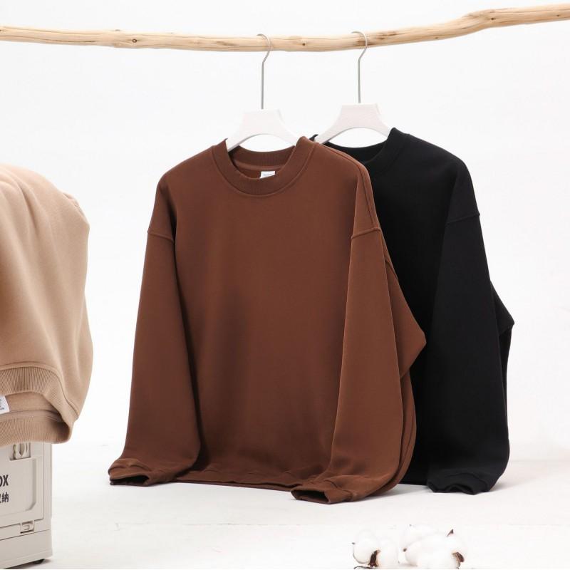 Herren Oversized Uni Farbe Fleecegefüttert Rundhals Sweatshirt Herbst Winter Lässig Streetwear Unisex