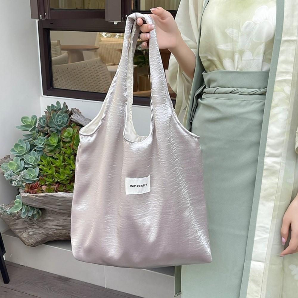 

Элегантная простая наплечная сумка большой вместимости, сумка-тоут из атласного шелка для покупок, для улицы серебряный