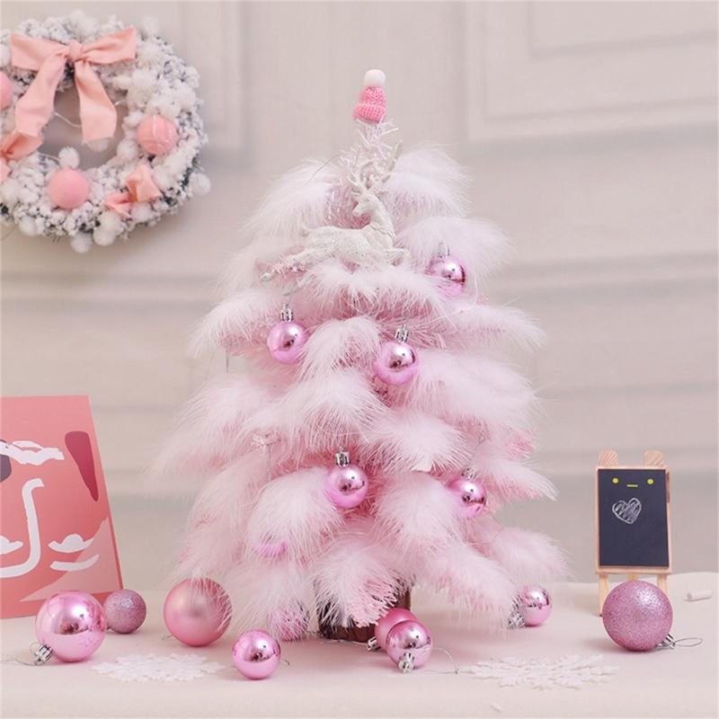 Delightful Mini Feather Christmas Tree with Light Ornaments Tabletop Christmas Tree, Easy To Assemble Cheerful Designs