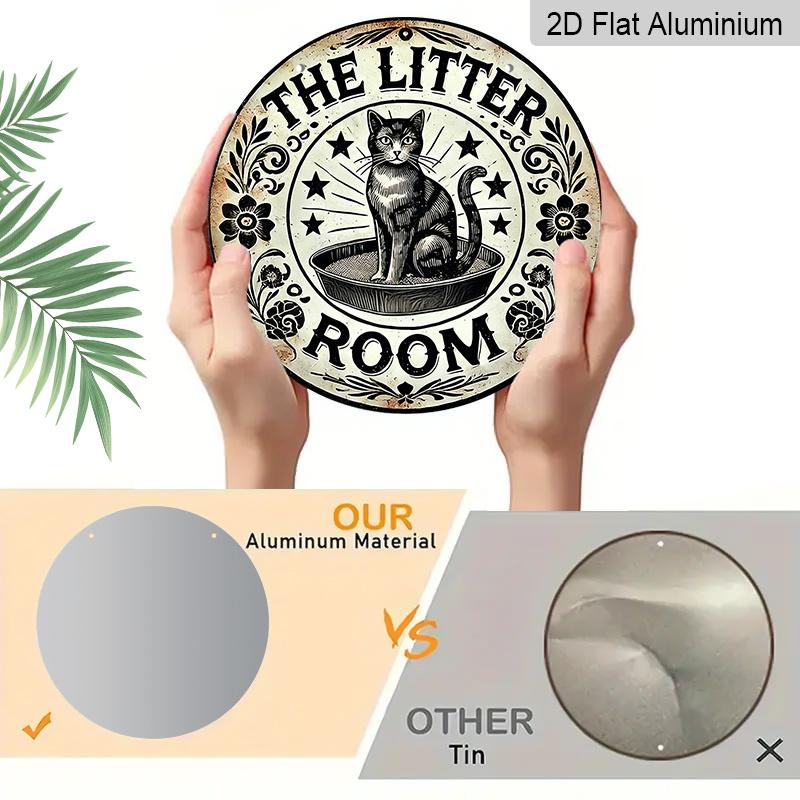 2D Flat, 1pc Printed Round Aluminum Decorative Sign with a Cat Theme, Measuring 20×20 CM (7.87×7.87 Inches), Perfect for Areas Where Cats Are Kept At
