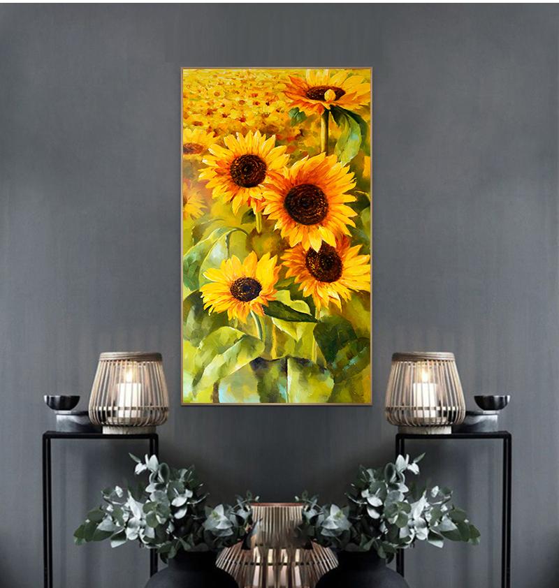 Amerikansk Stil Gullblomst Maleri Veggkunst Lerret Solsikkebilde Stue Lerretsplakat Trykk for Soverom Kunsttrykk Uten Ramme