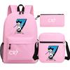 Football Star Cr7 3Pcs Boy Girl Back To School Book Bags, Student Shoulder Bag Pencil Case Backpack, Teenagers Mochila Men Women