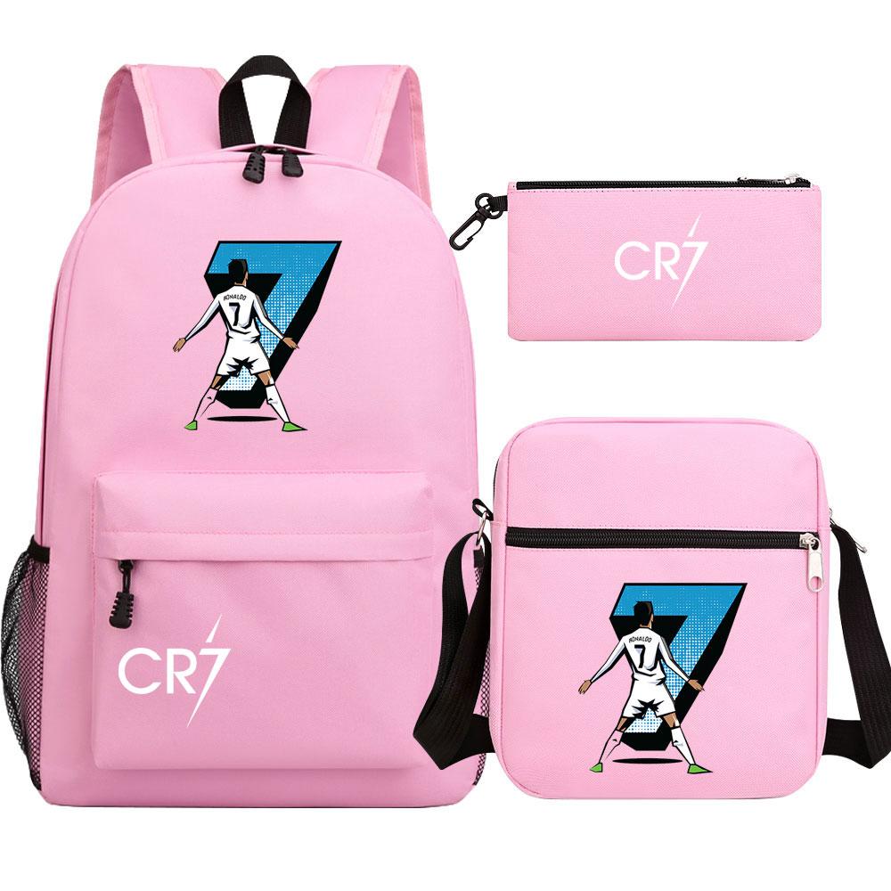 Football Star Cr7 3Pcs Boy Girl Back To School Book Bags, Student Shoulder Bag Pencil Case Backpack, Teenagers Mochila Men Women
