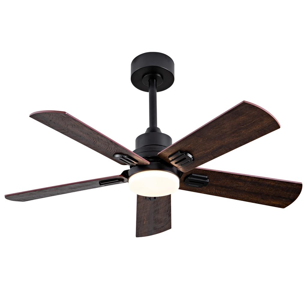42-Inch Black Outdoor Ceiling Fan with Light and Remote Control, Dimmable 5-Blade Ceiling Fan for Patios, Bedroom, Living Room Indoors