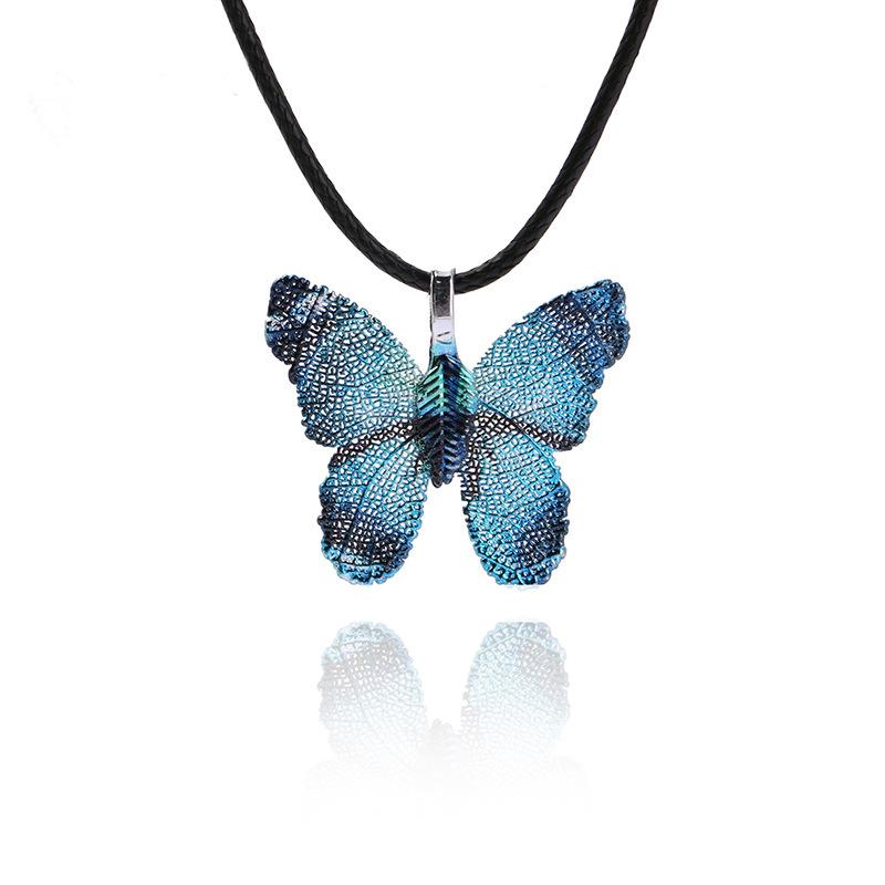 Cute Colorful Butterfly Necklace For Women Girls Natural Real Leaf Cut Butterflies Shape Aesthetic Rope Pendant Necklace Jewelry