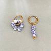 Vintage New Chinese Style Asymmetric Stainless Steel Blue And White Porcelain Beaded Earrings For Women