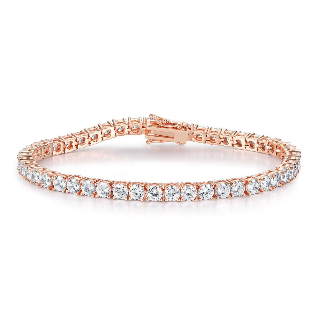 A copper inlaid 18k gold rose gold pink white zircon diamond tennis bracelet