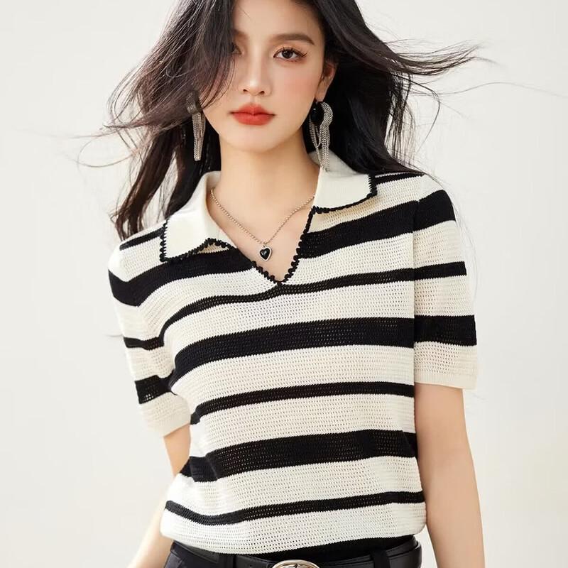 French Style Striped Polo T-Shirt S