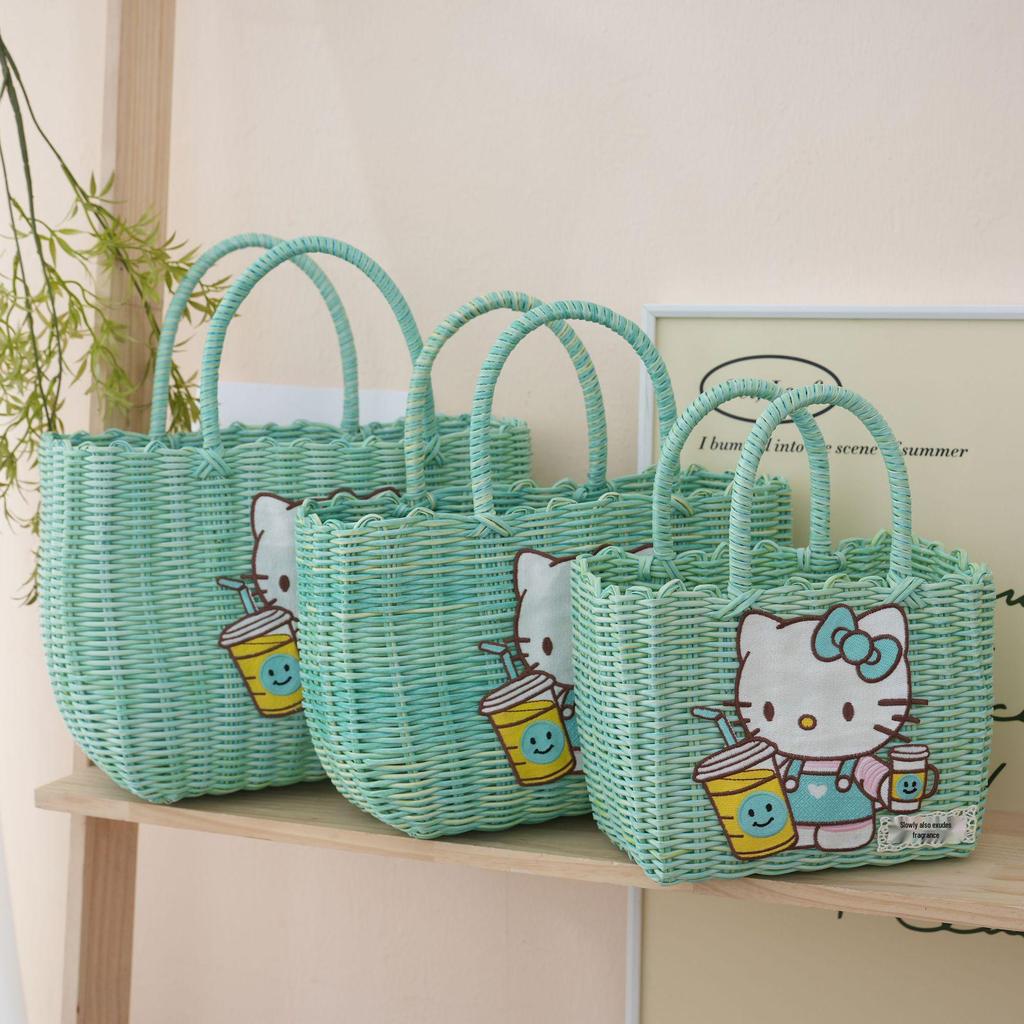 Colorful Imitation Rattan Woven Ladies' Picnic Handbag