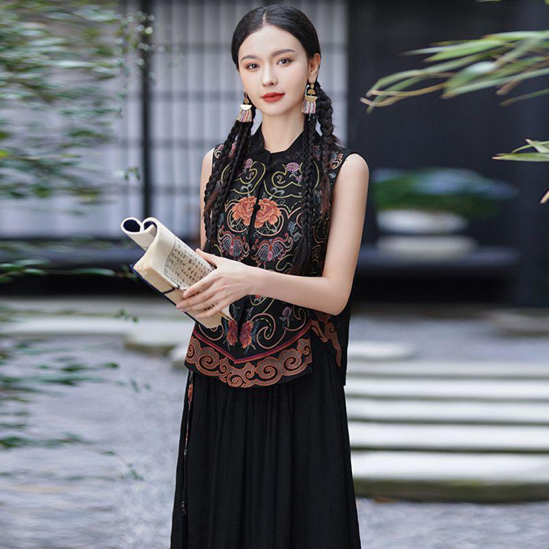 

Женский ретро-вышитый жилет-кардиган со стойкой XXXL