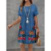 Women's Summer Short Seeved Round Neck Casual Mini Dress Vintage 3D Imitation Denim Printed Dress Elegant Women's Dress Vestidos