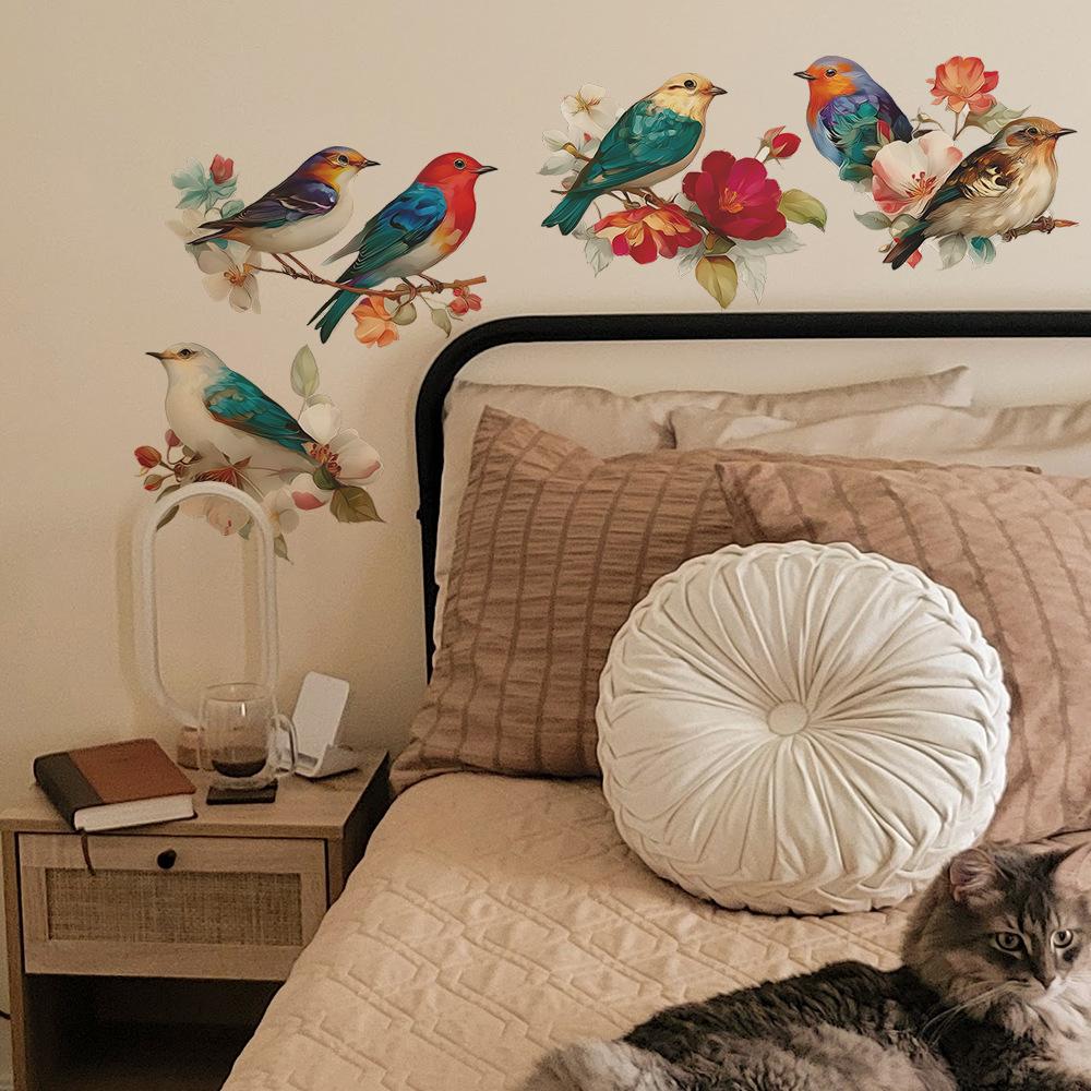Chinese Retro Flower Branch Nesting Sparrow Bedroom Study Wall Decoration Beautification Sticker